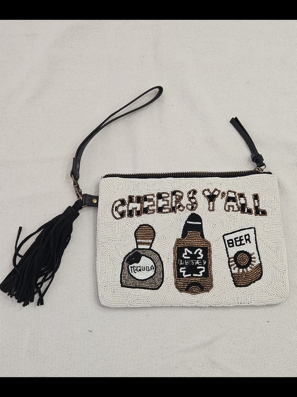 Shyanne Beaded Cheers Y'all Clutch with Tassel beaded
